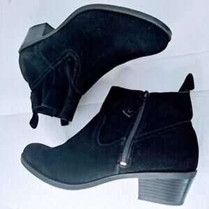 Suede Cowgirl Ankle Boots Womens 8 Vionic Vera Bootie Black Pull Tabs Zip Cowboy